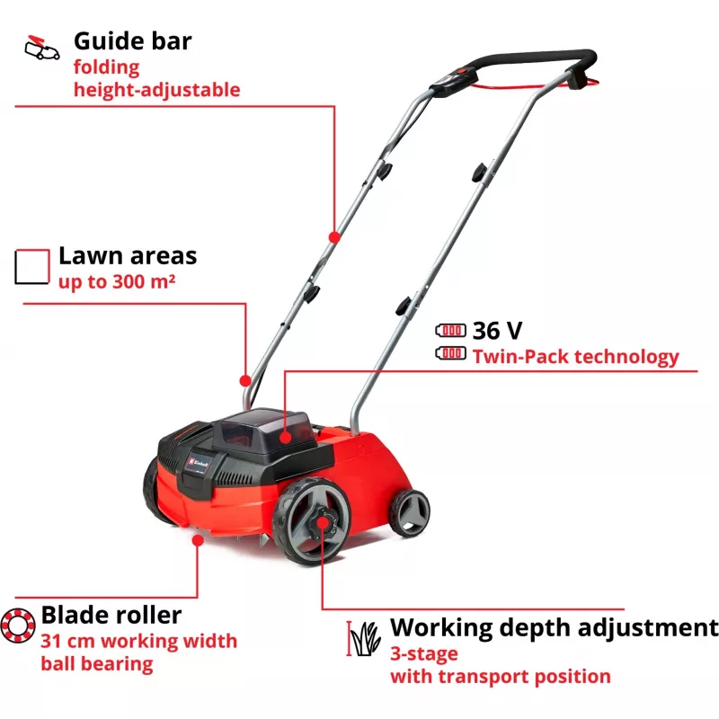 Einhell GC-SC 36/31 Li-Solo escarificador inalámbrico, 36 V (2x18 V), 35 cm