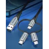 Cable Vention USB 2.0 conector macho A a conector macho 3 en 1 Micro-B&USB-C&Lightning 1M Gris Aleación de aluminio