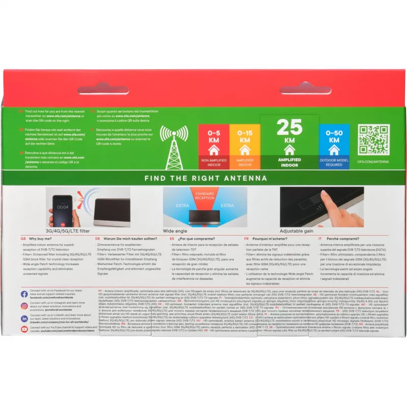 Antena de interior One For All SV 9385 DVB-T DVB-T2 negro