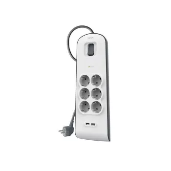 Regleta Belkin BSV604VF2M-V2 — 6 tomas, 2× USB-A, cable de 2 m