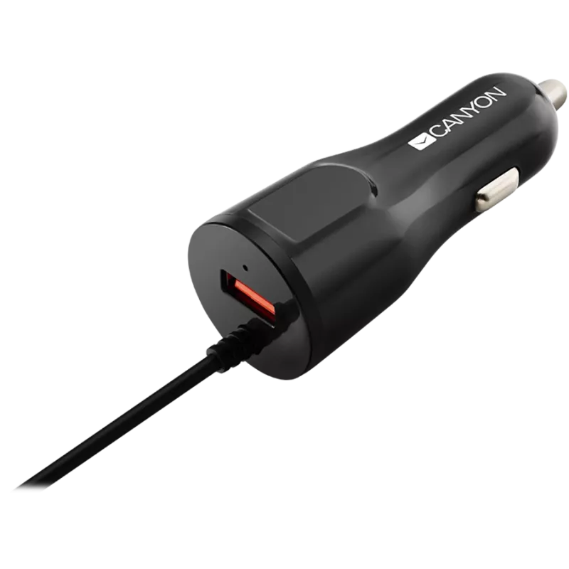 CANYON Cargador para coche C-033 2,4A/USB-A con conector Lightning integrado Negro