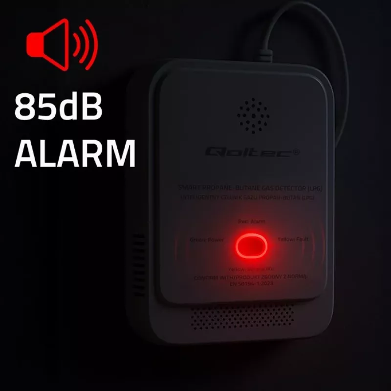 Sensor de fugas de gas QOLTEC 52652 — detector de propano/butano (GLP), alarma 85 dB, indicador LED