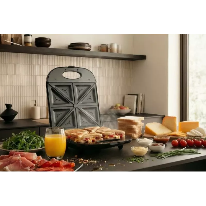 Sandwichera Promis STP 25 XXL, 4 tostadas, 1400 W, negro