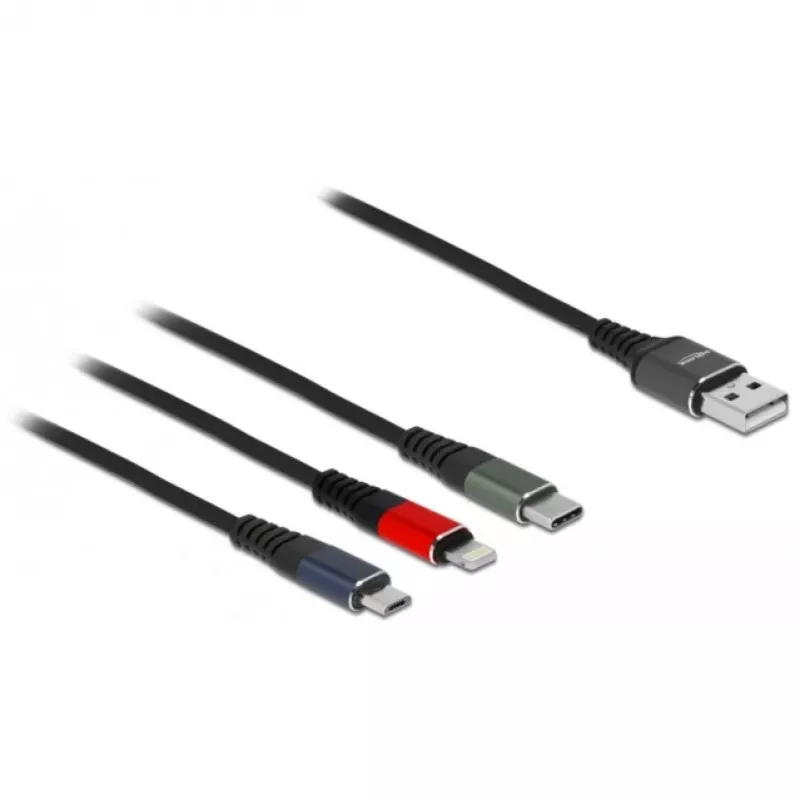 Cable de carga USB DeLOCK 3 en 1 Type-A a Lightning Micro USB USB Type-C 30 cm