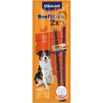 Snack para perros Vitakraft Beef Stick con pavo, snack hipoalergénico, 2 x 12 g, proteína 29%, grasa 26%