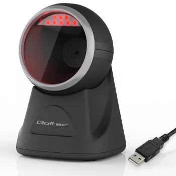 Lector de códigos de barras de sobremesa Qoltec para códigos 1D y 2D, escáner QR, negro