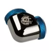 Adaptador 90° BitsPower para tubo rígido DE 12 mm a tubo rígido DE 12 mm, negro/azul brillante