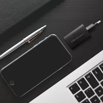 Qoltec 50766 cargador para dispositivos móviles portátil, consola portátil, batería externa, smartphone, smartwatch, tablet negro de carga rápida CA para interiores