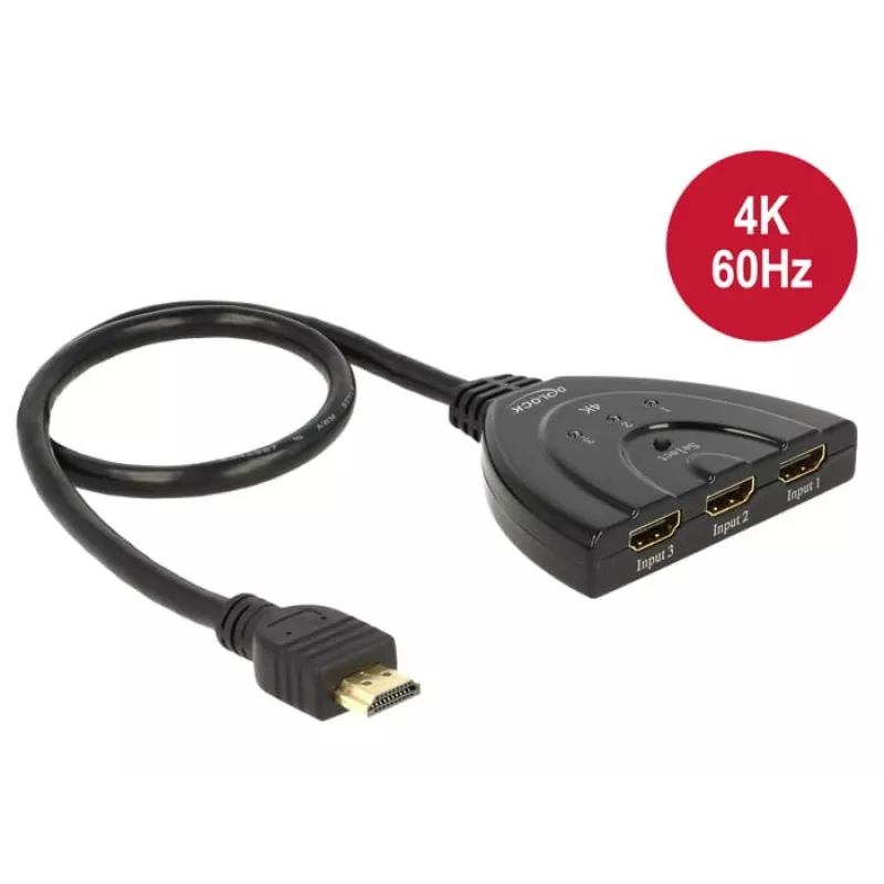 Delock Switch HDMI UHD 3 x HDMI in > 1 x HDMI out 4K - Conmutador de vídeo/audio - 3 x HDMI - Sobremesa