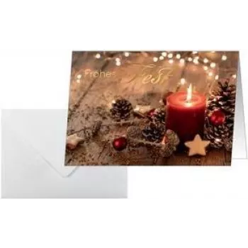 Tarjetas de felicitación sigel DS093 — motivo de velas navideñas rojas, formato A6, interior en blanco