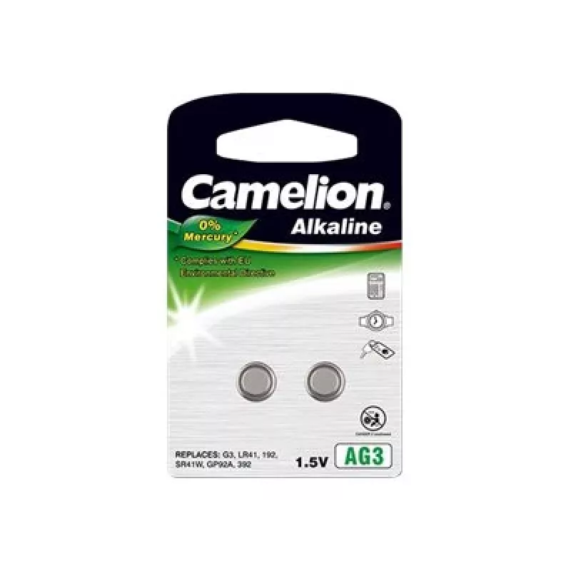 Pila de botón alcalina CAMELION AG3 / LR41 / LR736 / 392 1,5 V – pack de 2