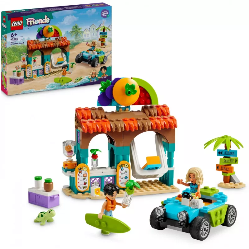 LEGO Friends Puesto de Smoothies de Playa, set de juego infantil con comida de juguete, idea de regalo para niñas y niños a partir de 6 años con 2 minipersonajes, una figura de tortuga y un