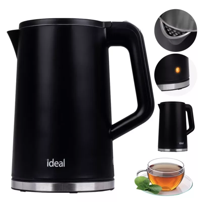 Hervidor de agua IDEAL 1,7 l, carcasa de acero, potencia 1500 W, negro