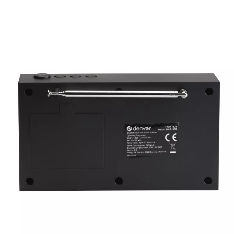 Radio DENVER DAB-51B — radio digital compacta DAB+/FM/AM, negra