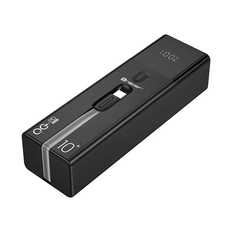 Batería externa portátil TRACER Quant 10000 mAh Li-Ion, PD y QC3.0, 3 conexiones (2×USB-C, 1×USB-A), 100W, negro