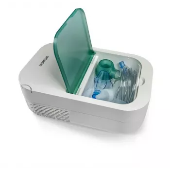 Nebulizador de mesa Omron NE-C301-E — alimentación por red, capacidad de 12 ml, mascarilla infantil y boquilla, blanco