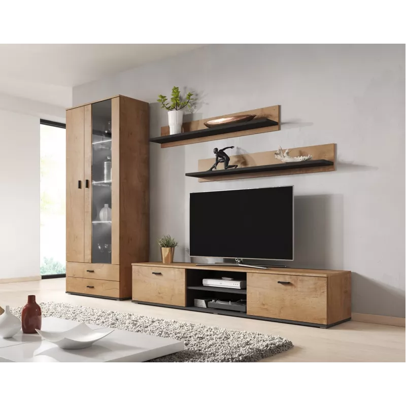 Cama set de dos estantes 125cm SOHO roble lefkas/Negro