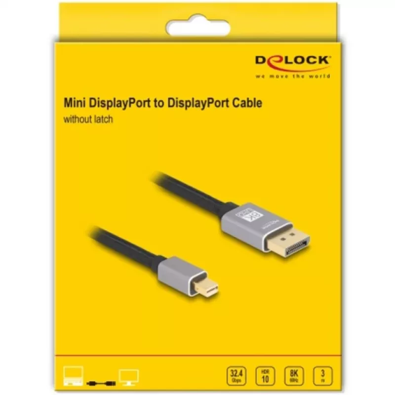 Delock - Cable DisplayPort - Mini DisplayPort (M) a DisplayPort (M) - DisplayPort 1.4 - 3,0 m - Compatible con 8K 60 Hz - Negro, gris (81093)