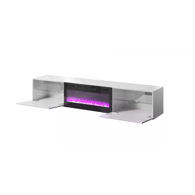 Mueble TV Cama Meble SLIDE 200K con chimenea eléctrica 200x40x37 cm blanco brillante