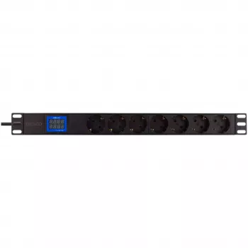 Unidad de distribución de corriente PowerWalker 10133010 PDU 1U negra, tomas Type-F, conector hembra C20, 16 A, 3500 W, cable de 2 m