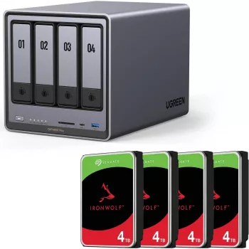 Carcasa NAS UGREEN DXP4800 Plus con 16TB (4×4TB) unidades SATA, 4-Bay compatible con RAID