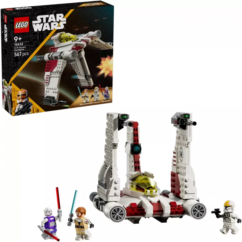 LEGO Star Wars V-19 Torrent Fighter 75432 set de construcción — 567 piezas, 3 minifiguras, modelo de exposición y juego