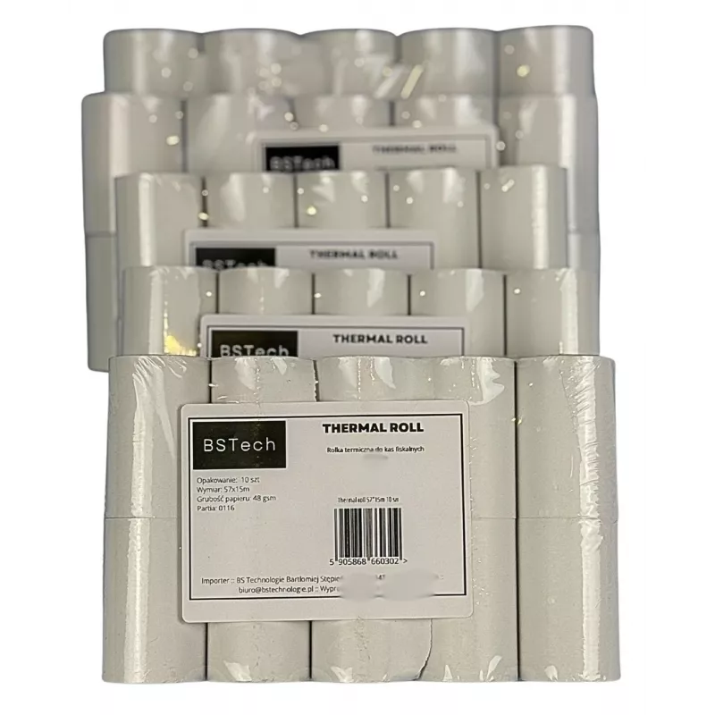 BSTech Rollo de papel térmico para cajas registradoras, Fiskal 57x15m, 10 uds.