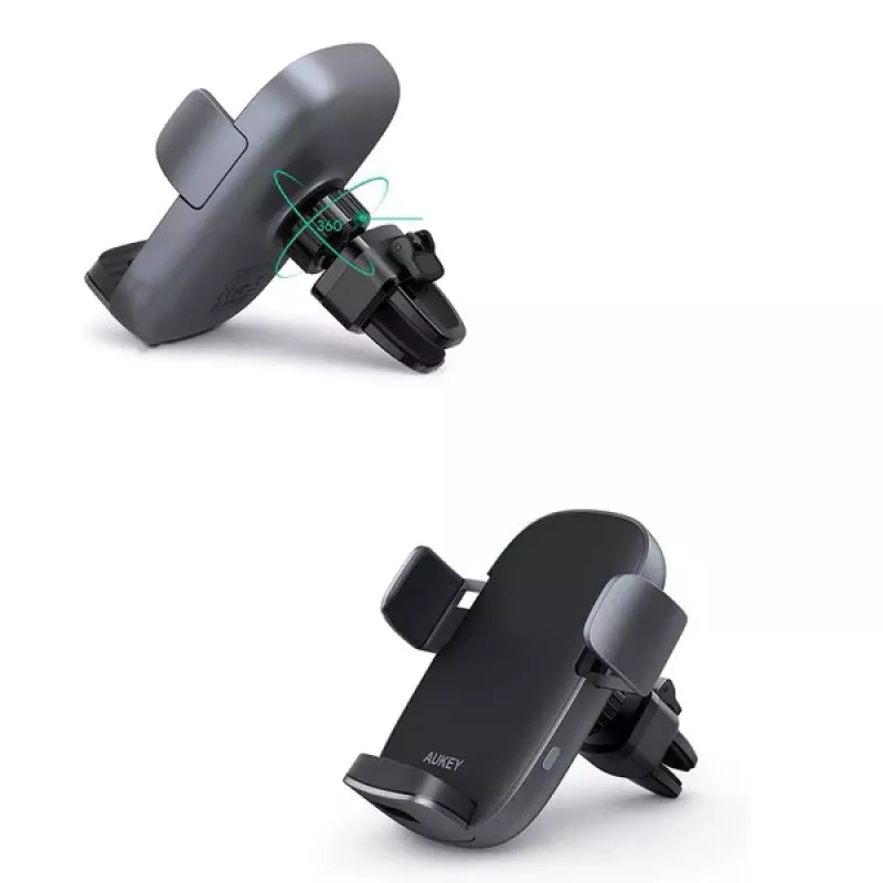 Soporte de carga inalámbrica para coche Aukey HD-C52 — soporte para coche compatible con Qi con ángulo ajustable y función de carga inalámbrica