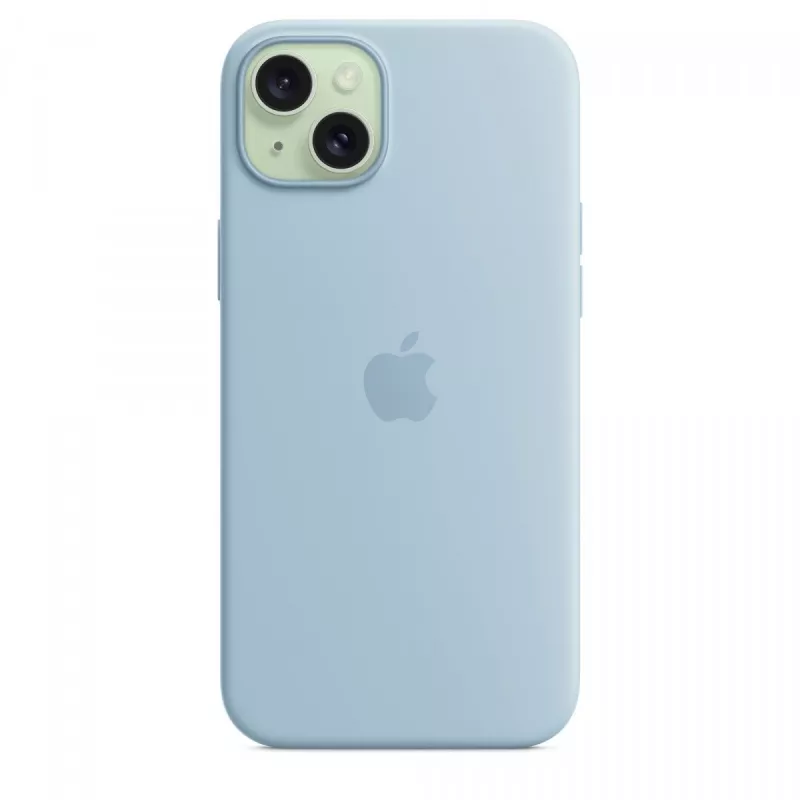 Funda de silicona Apple iPhone 15 Plus azul claro MagSafe