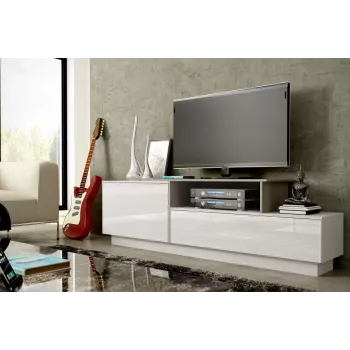 Mueble de TV Cama SIGMA 3 180 blanco/blanco brillante + roble Sonoma