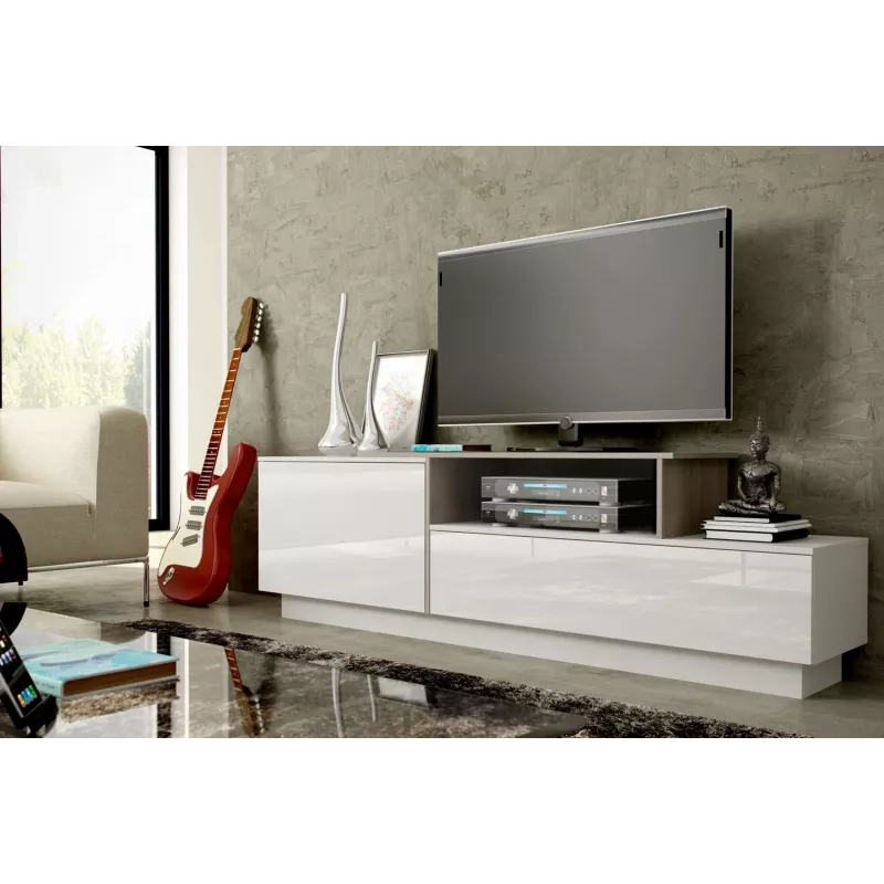 Mueble de TV Cama SIGMA 3 180 blanco/blanco brillante + roble Sonoma