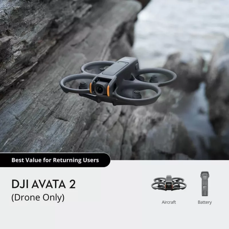 Dron DJI Avata 2 — alcance máximo 13.000 m, velocidad máxima 27 m/s, 4 rotores, Negro (sin gafas ni mando)