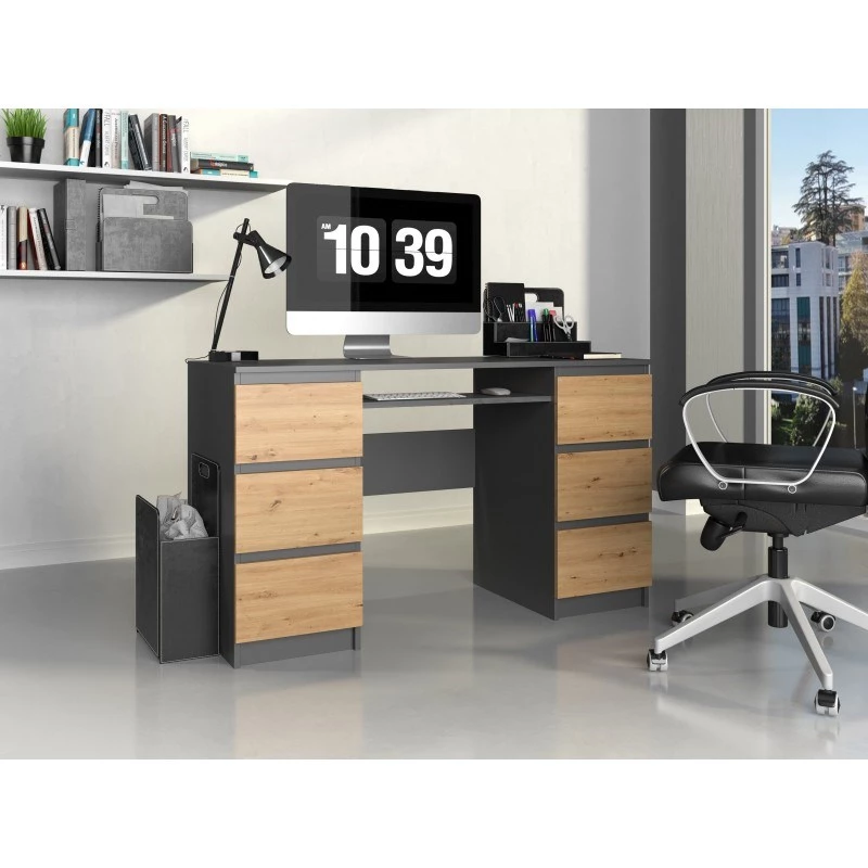 Tablero de mesa de ordenador e shop KUBA ANTR/ART, recto, rectangular, de aglomerado, 1300×510×760 mm, color roble