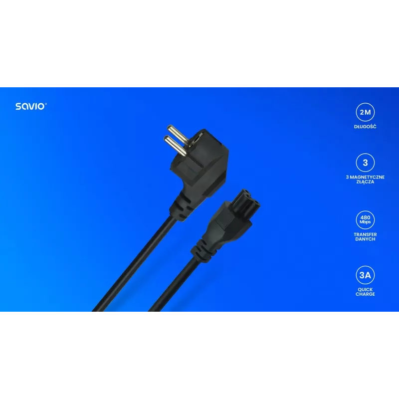 Savio CL-158 cable de alimentación IEC C5 a enchufe C/E/F, 3 m, negro