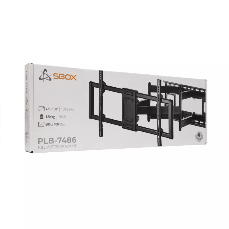 Sbox PLB-7486 soporte de pared inclinable y giratorio para TV, 43-100 pulgadas, hasta 120 kg, VESA 800x400
