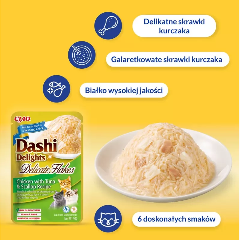 INABA Dashi Delights snack para gatos, copos delicados de pollo, 40 g