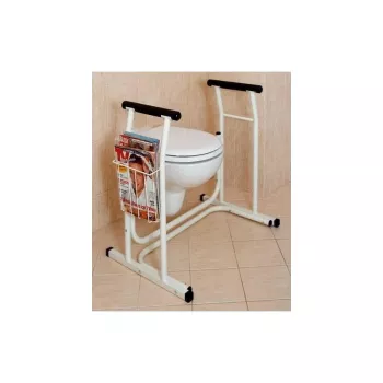 Asiento de inodoro SUNDO 15800 con portaperiódicos, estructura de acero, antideslizante, 114 kg máx., 485×665×755 mm
