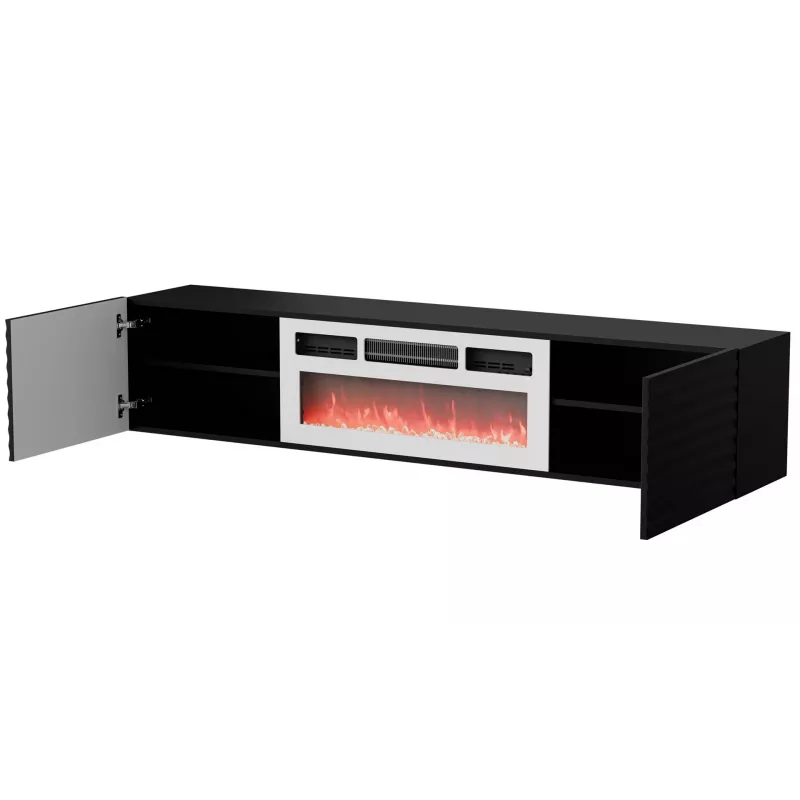 Mueble RTV Cama TULA 183x35x37 negro mate + chimenea blanca