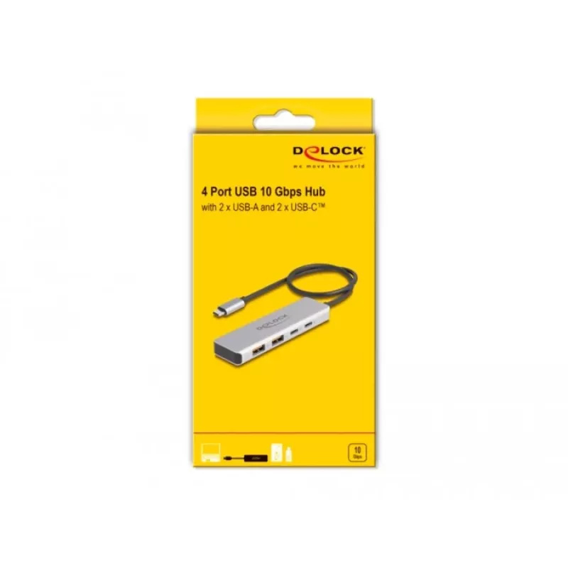 DeLOCK hub USB Type-C 10 Gbit/s 2x Type-A 2x Type-C cable de 35 cm