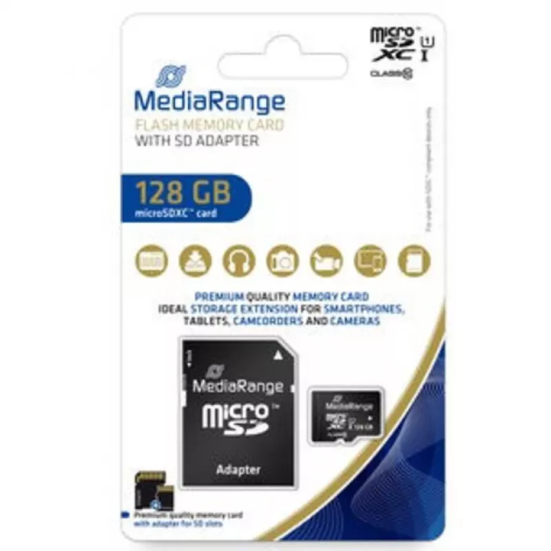 MediaRange MR945 - Tarjeta de memoria flash (microSDXC con adaptador SD) - 128 GB - UHS-I / Class10 - microSDXC - negro (MR945)