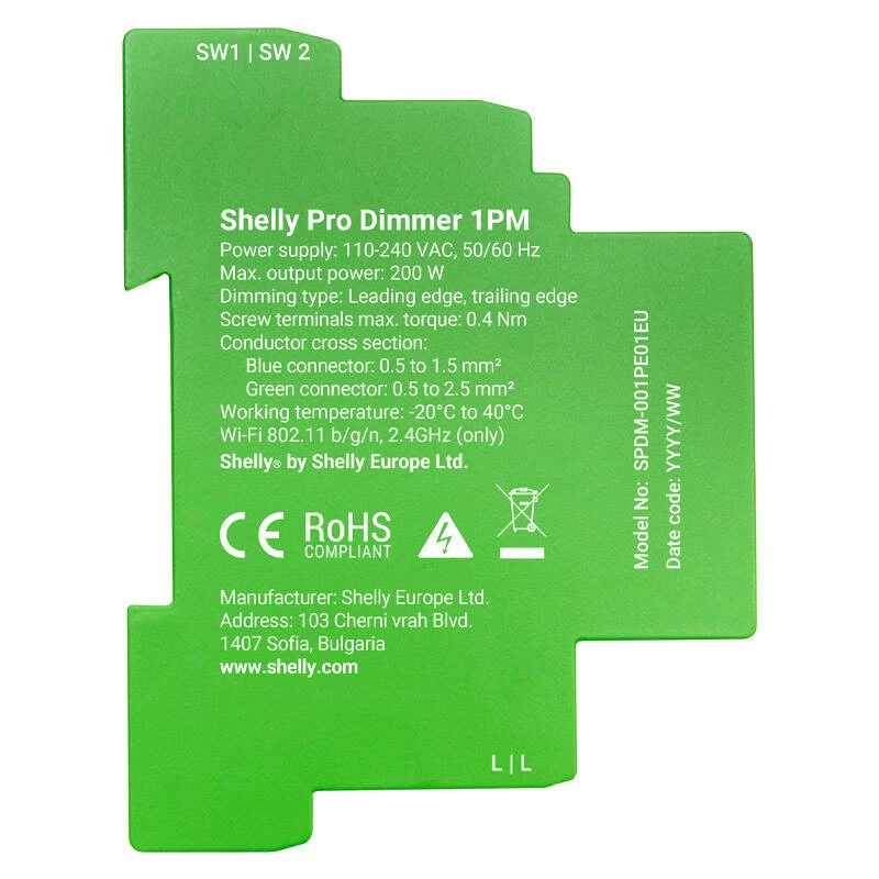 Shelly Pro Dimmer 1 interruptor inteligente para carril DIN, 1 canal