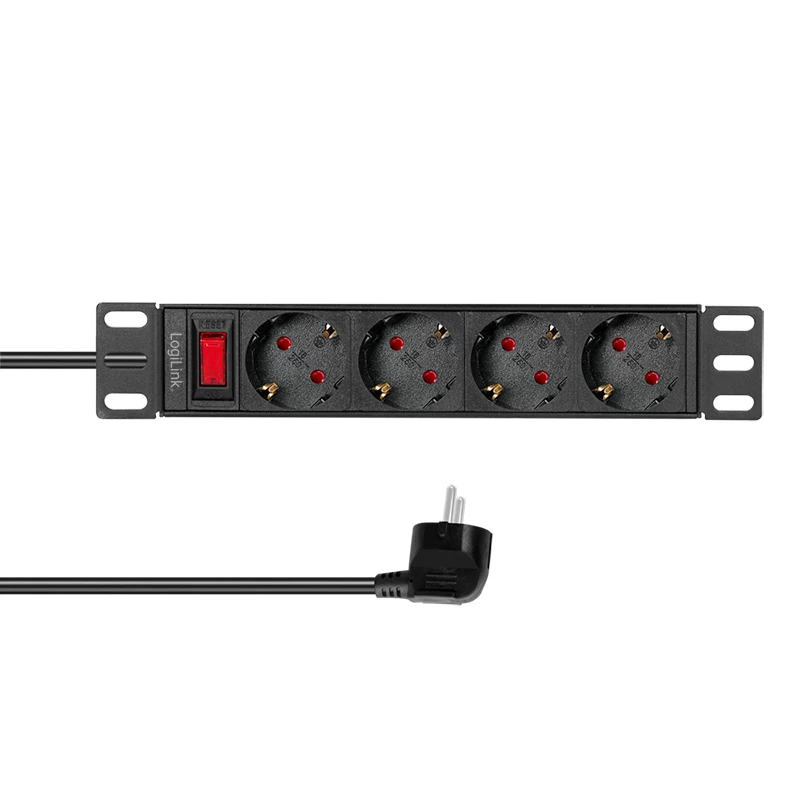 Regleta de enchufes LogiLink 25,40 cm (10 pulgadas), 4 tomas, con interruptor, negra - para el mercado: D / NL / A / L - 1 unidad (PDU4B01)