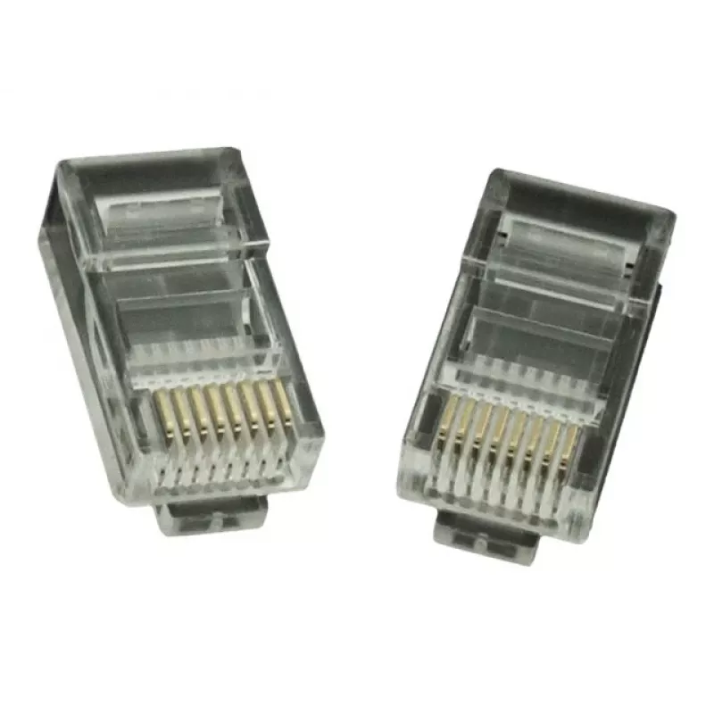 Conector modular 8P8C para cables LAN fijos CAT5, UTP, 10 uds. por bolsa | Conector modular 8P8C RJ45, baño de oro 30µ”, contactos internos de 3 puntas para cables LAN fijos