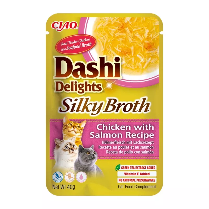 INABA CAT Dashi Delights Silky Broth pollo con salmón – snack para gatos – 40 g