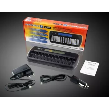 Cargador de baterías everActive NC-1200 – cargador universal de 12 baterías para AA/AAA, entrada 12 V, negro