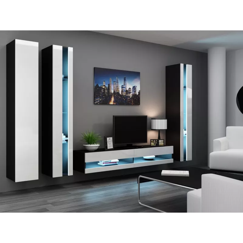 Soporte de TV para cama meble VIGO NEW 30/180/40, 1800×400×300 mm, tablero superior negro, estructura de aglomerado