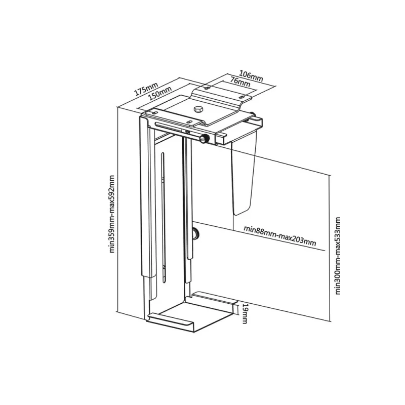Soporte para PC MC-713 – Soporte bajo el escritorio para guardar el ordenador