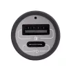 Akyga AK-CH-26 Cargador GaN para coche 12/24 V, 100 W, USB-C PD 3.0 + USB-A QC 3.0, gris