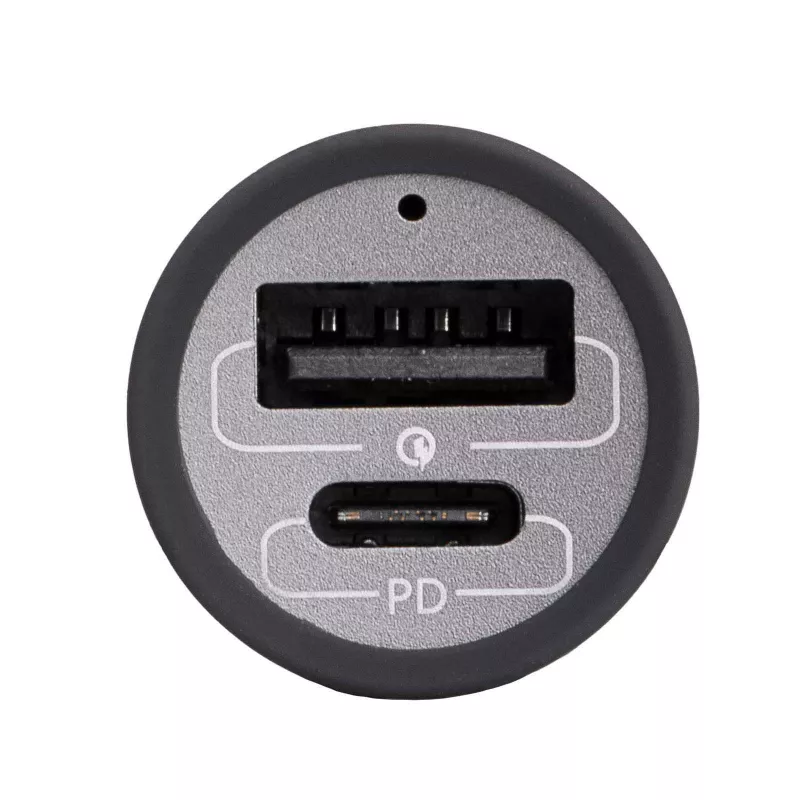 Akyga AK-CH-26 Cargador GaN para coche 12/24 V, 100 W, USB-C PD 3.0 + USB-A QC 3.0, gris