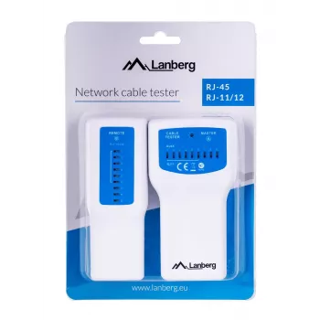 Comprobador PoE LANBERG NT-0402 — comprobador de cables de red PoE con soporte RJ-45/RJ-11, indicadores LED, LED de funcionamiento, interruptor de encendido/apagado